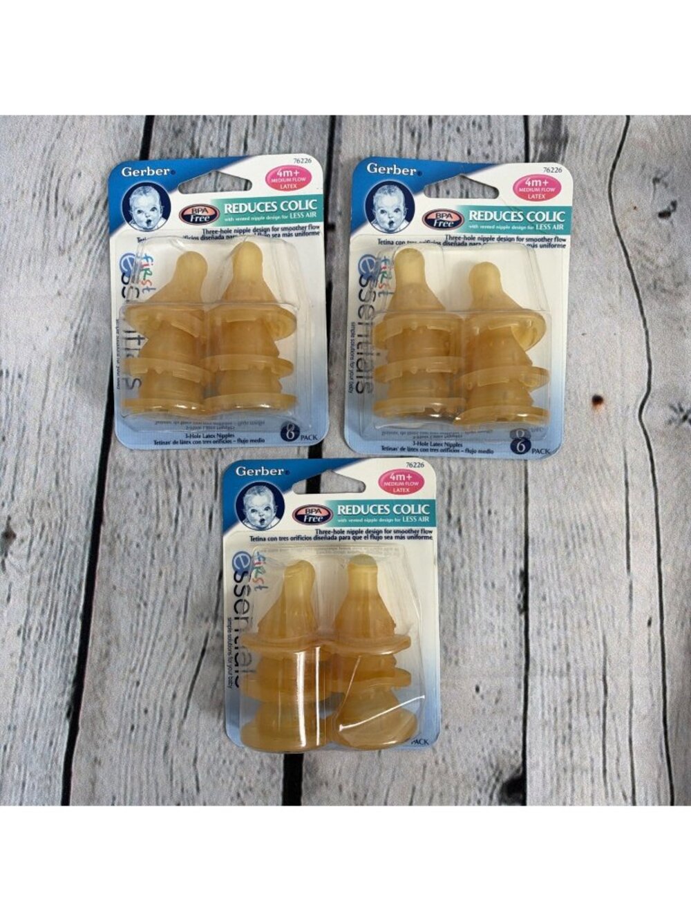 3-Packs GERBER Latex Replacement Nipples, 4+ Months, Medium Flow 18 Nipples